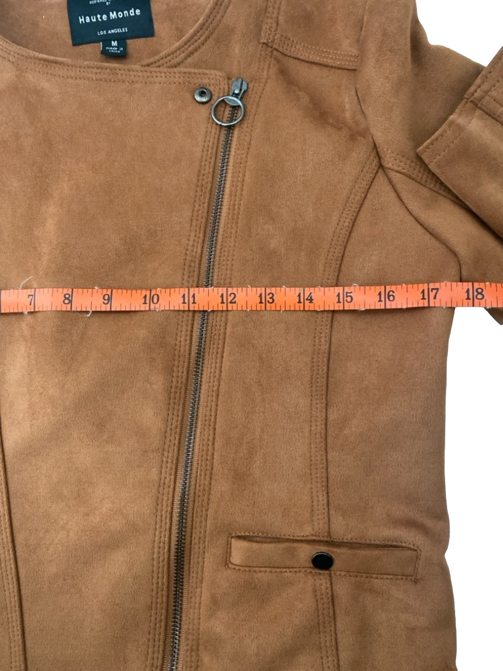 Haute Monde Women's Faux Suede Open Front Jacket in Cognac Size M - Picture 11 of 12